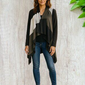 VENUS -- Cardigan, MultiColor/Earthtones Long Sleeve Patchwork w/Butterfly Hem